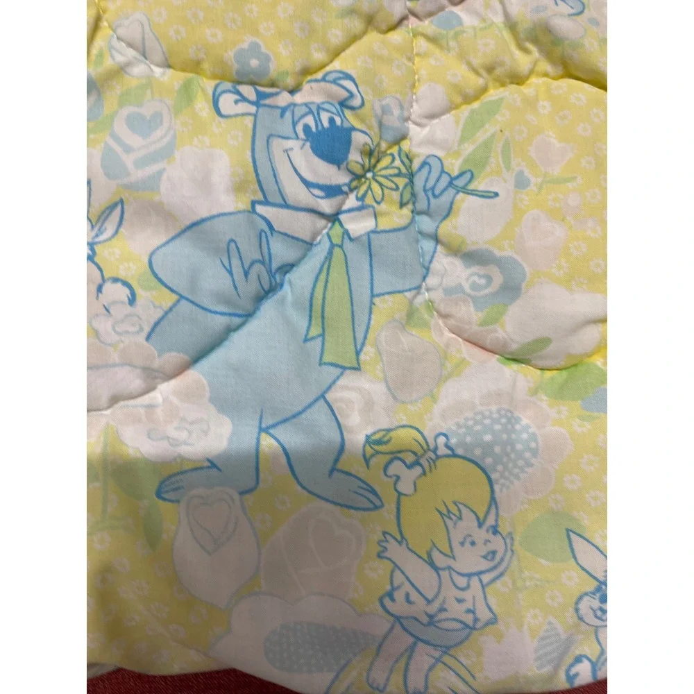 Vintage 1979 Hanna-Barbera Yogi Bear Pebbles Baby Quilt Blanket Yellow Pastel